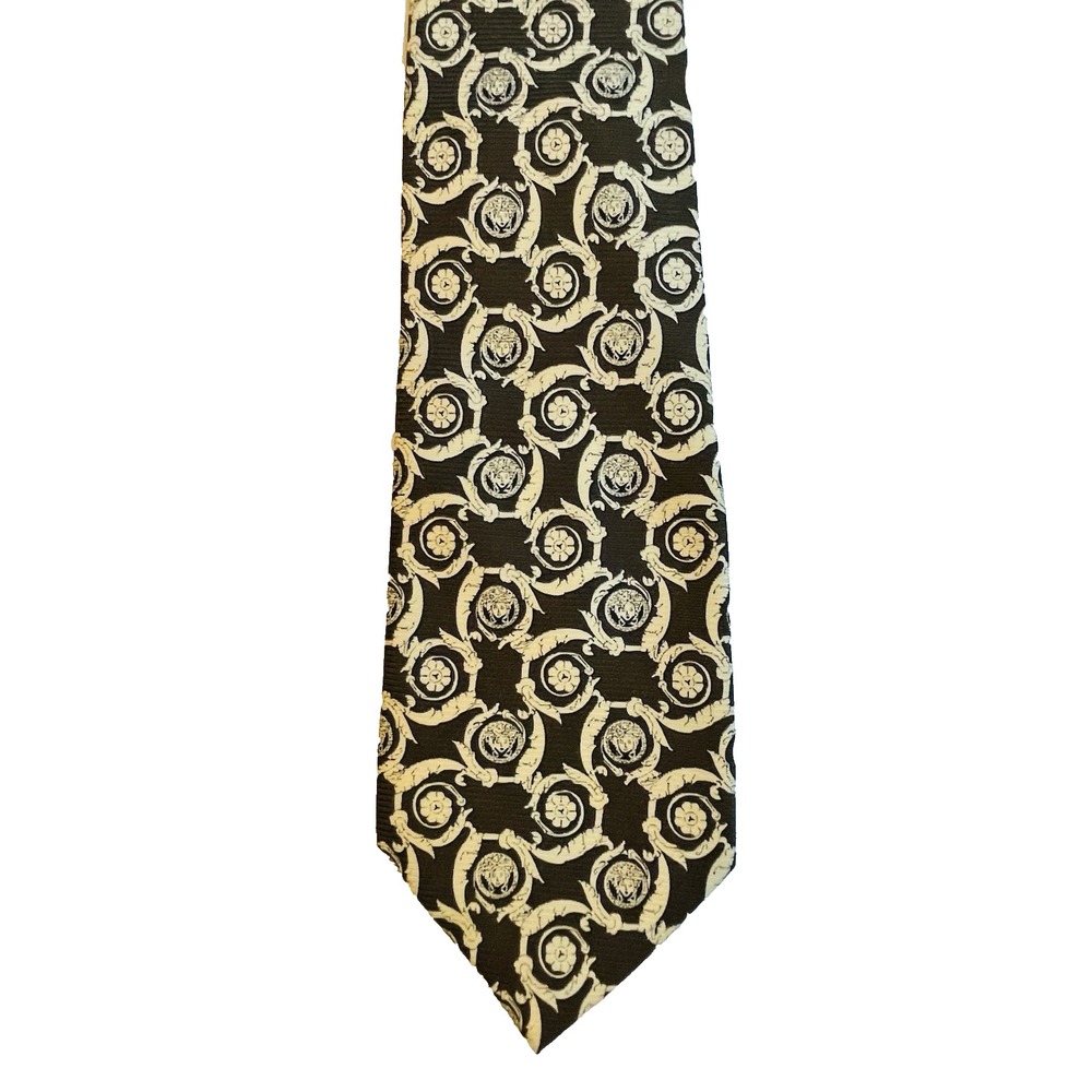 Versace Men's Silk Tie Black Gold Medusa Pattern 4" x 57" Made in‎ Italy